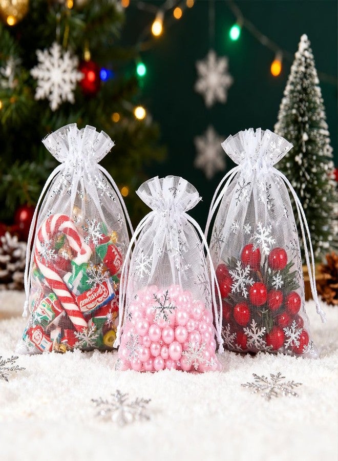 Linsuminn Snowflake Organza Gift Bags, Christmas Organza Bags 4"x6", 60 PCS Silver Snowflake Mesh Bag Drawstring Party Favor Bag, Small Mesh Gift Pouch Jewelry Mini Candy Pouch for Christmas Winter Party Supply - Image 2
